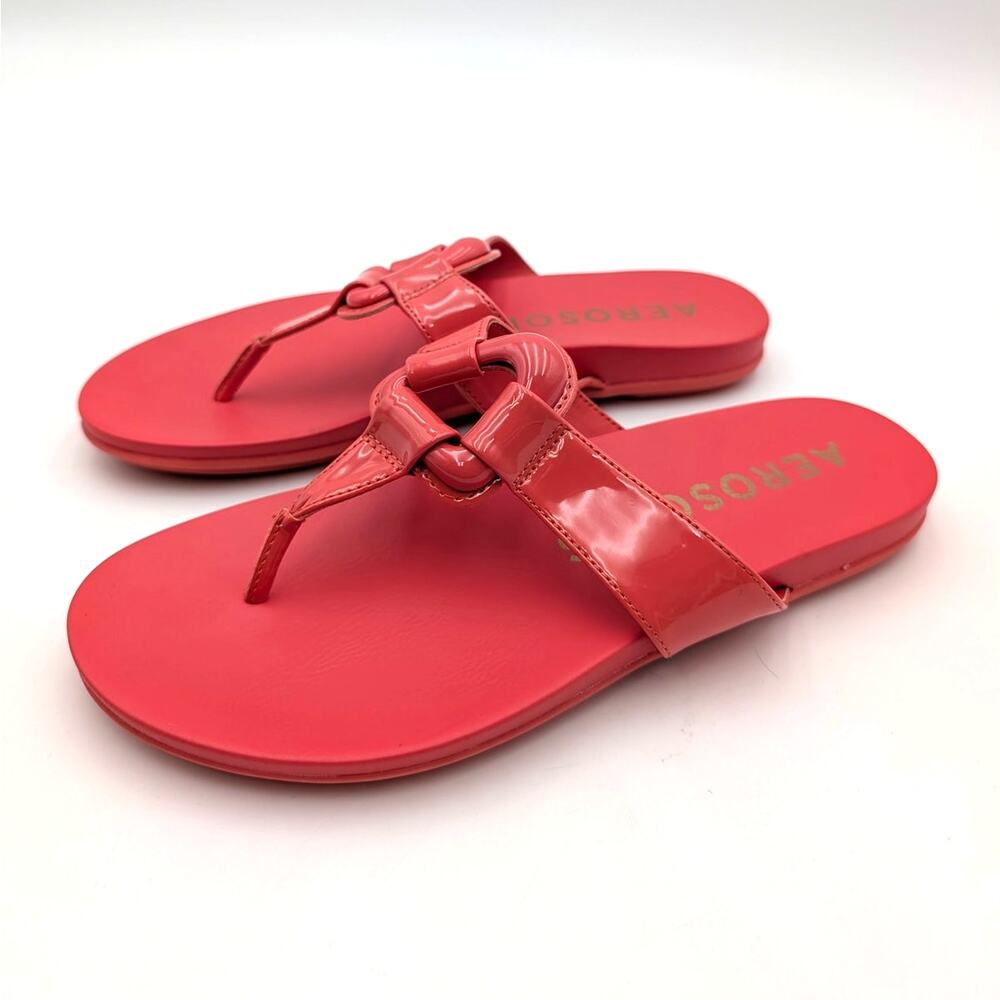 Aerosoles Fallon Harness Flat Sandals Women's Coral Patent Size US8 EU38.5